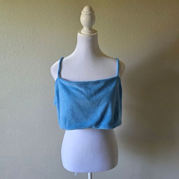 NWT 7 For All Mankind Blue Terrycloth Cropped Bra Top Size XL - Picture 1 of 6